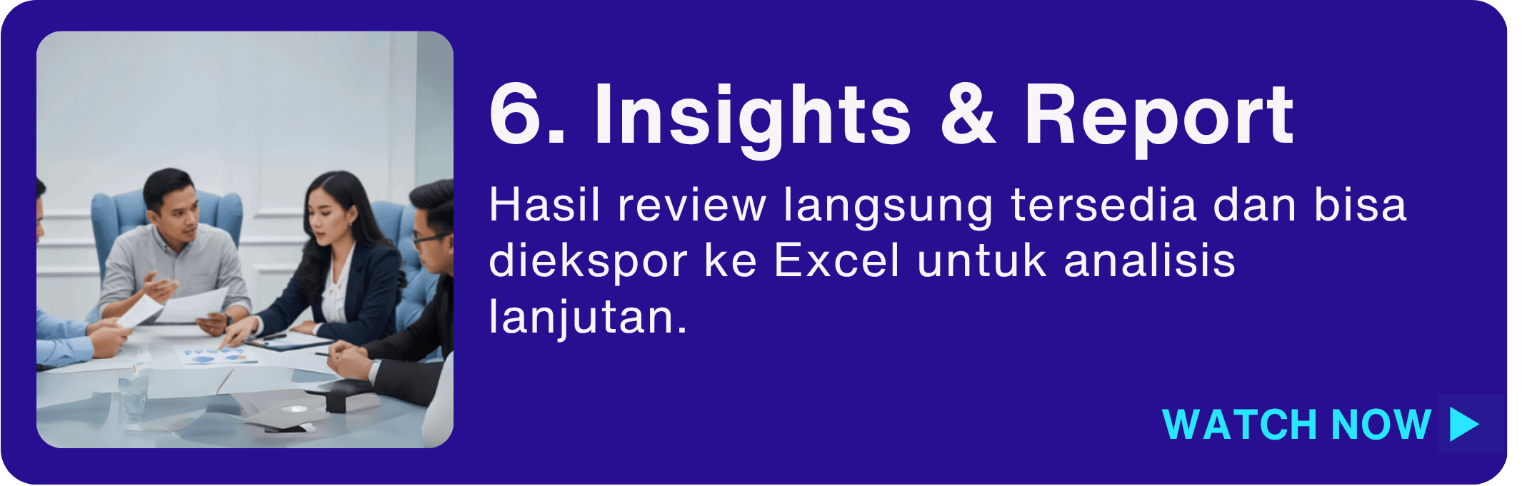 Insights & Report - Hasil review langsung tersedia dan bisa diekspor ke Excel untuk analisis lanjutan.