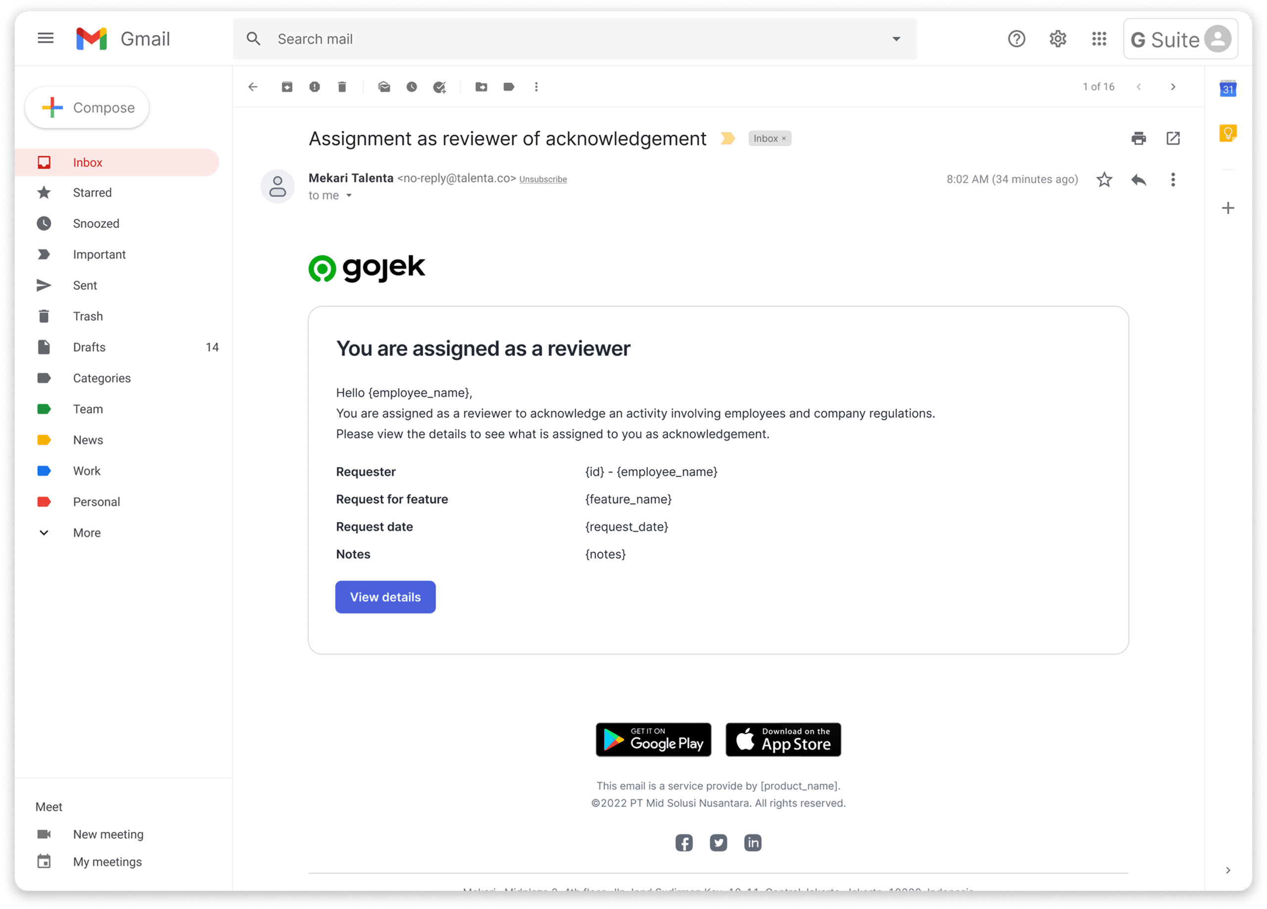Acknowledgment Notification Email